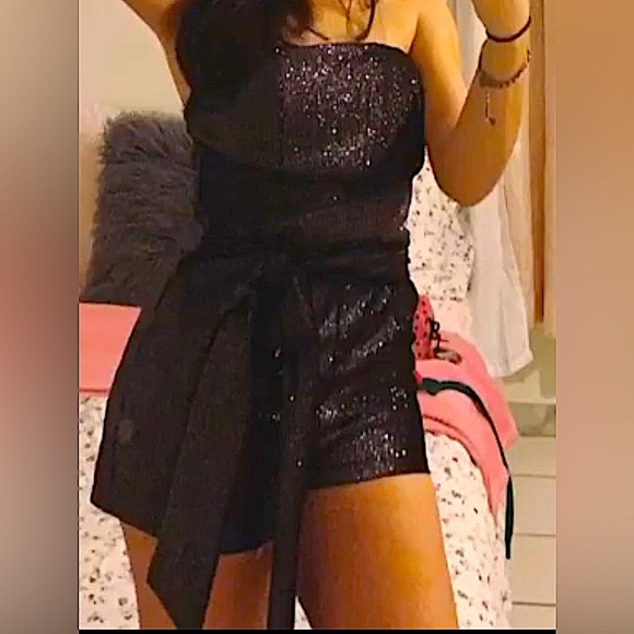 Luxxel Sparkling Glitter Black Strapless Boutique Romper! - Picture 1 of 10
